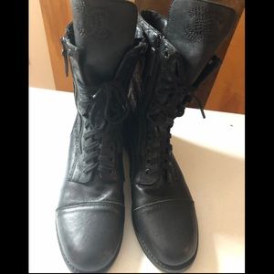 Chanel Military Leather Lace Up High Boots